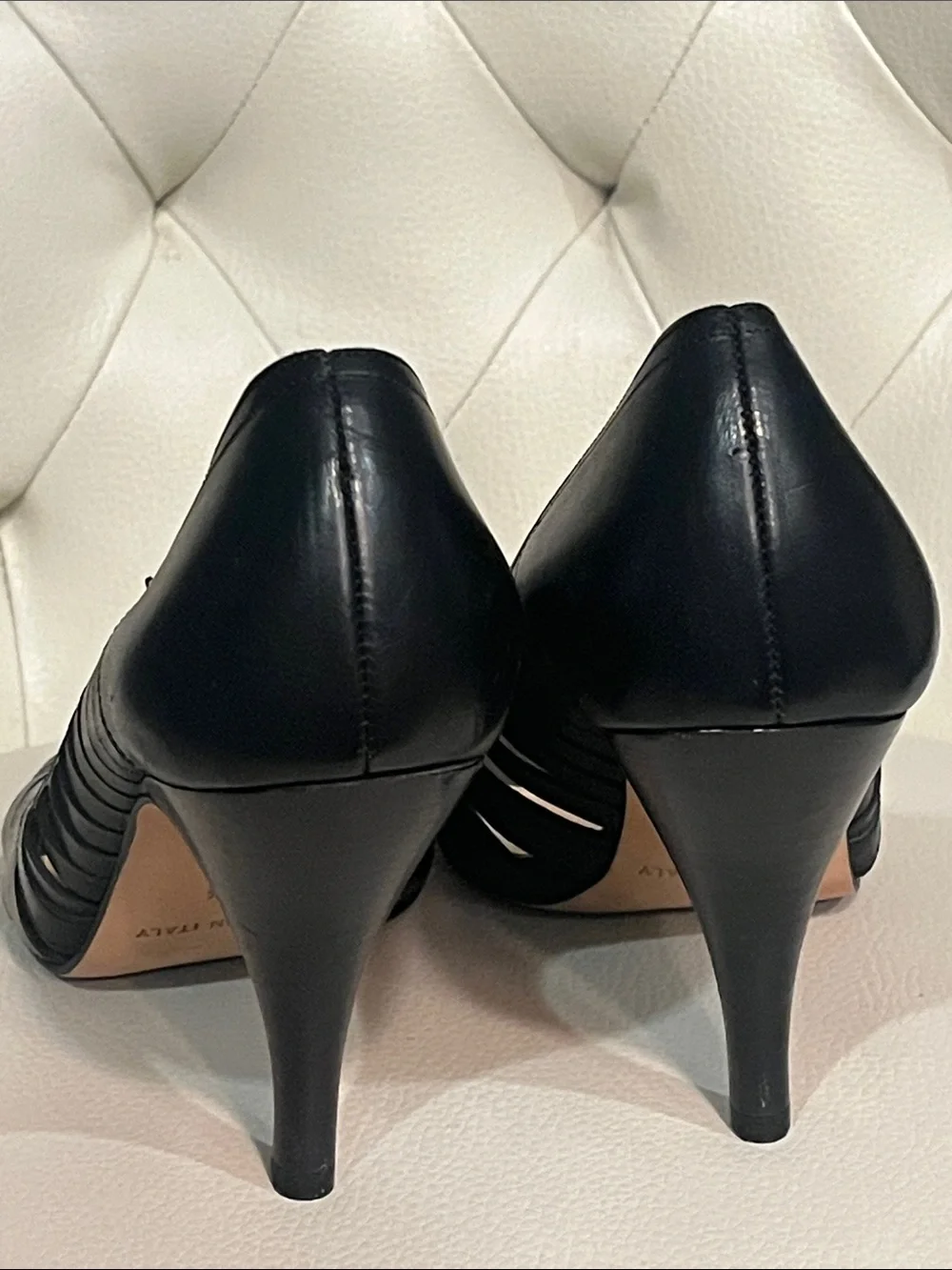 KORS Michael Kors Black Leather Peep-Toe Heels Pump 8.5